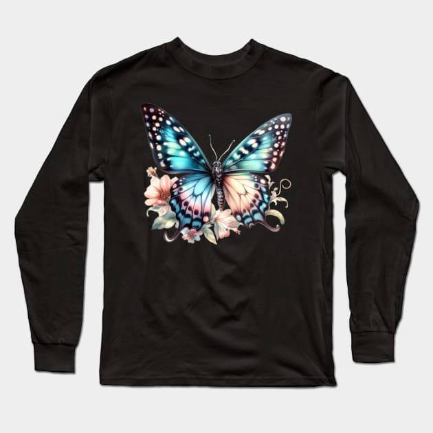 Turquoise Butterfly Long Sleeve T-Shirt by CAutumnTrapp